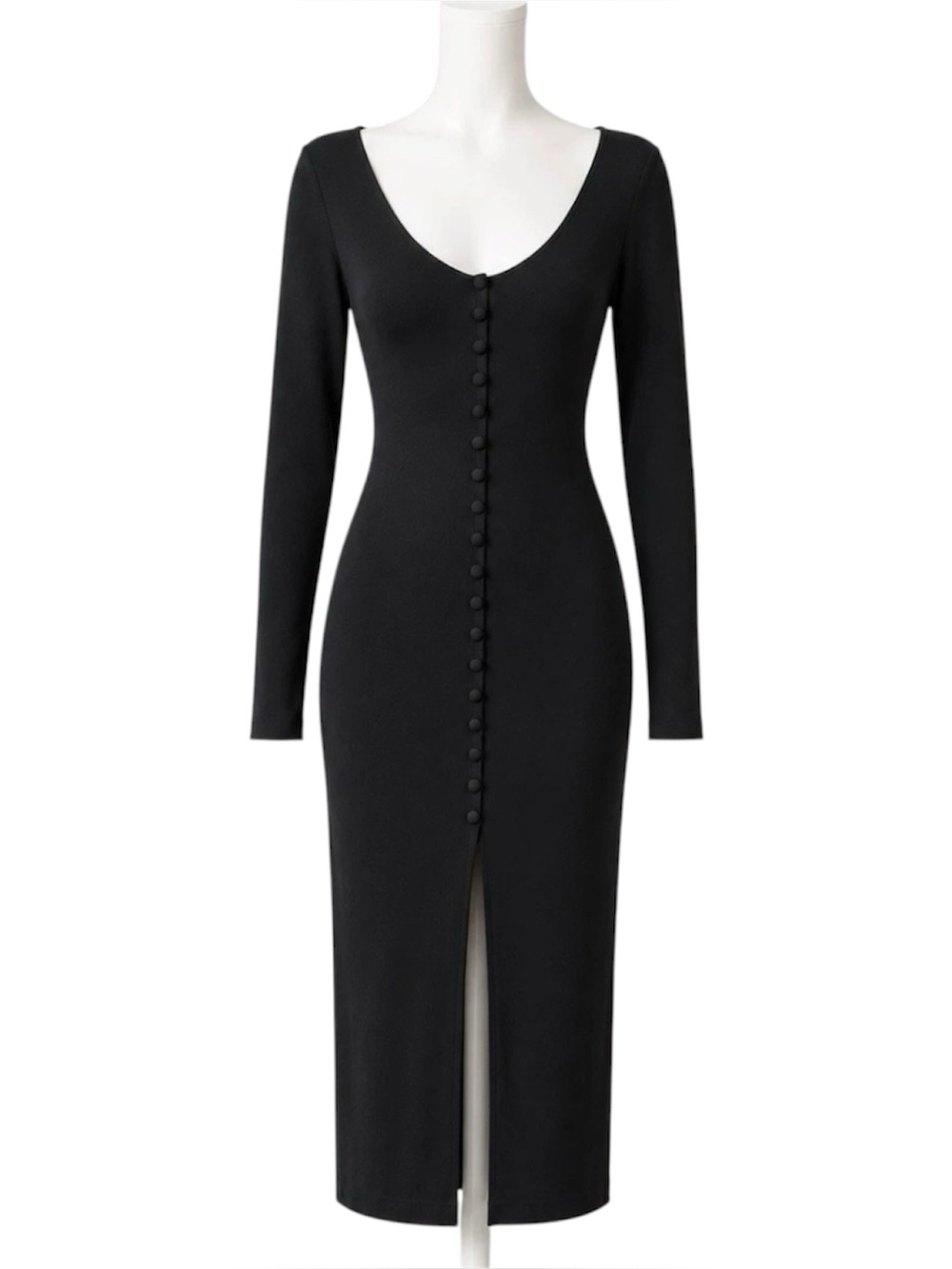 Vintage Toury Ribbed Button Front Long Sleeve Midi Dress Black Sm Grunge Witchy